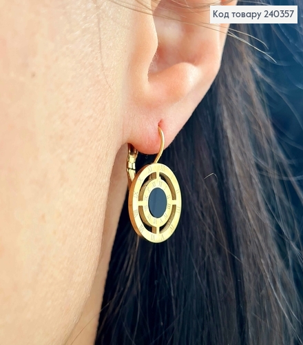 Серьги, Пластинка Римские часы, лимонный цвет с черной эмалью, сталь Stainless Steel 240357 фото 2