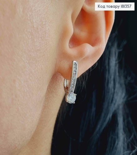 Серьги родовые, пластинка с круглым камнем, 2см, англ. Xuping  181357 фото 2