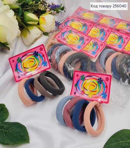 Набор резинок ПАСТЕЛЬНИЕ (4шт) микрофибра 5см, качественные, НЮДОВИЕ  на планшетке в асортименте. 256040 фото 1