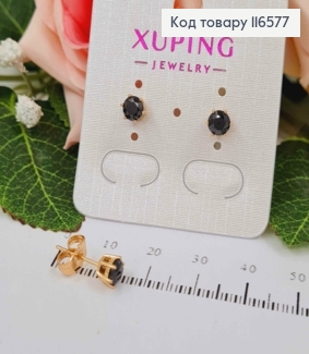 Серьги гвоздики, с черным камешком 5мм, Xuping 18K 116577 фото