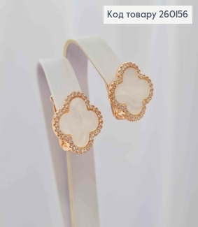 Серьги медного цвета, Van Cleef с перламутровой эмалью и камнями (1,5см), Fashion Jewelry 260156 фото