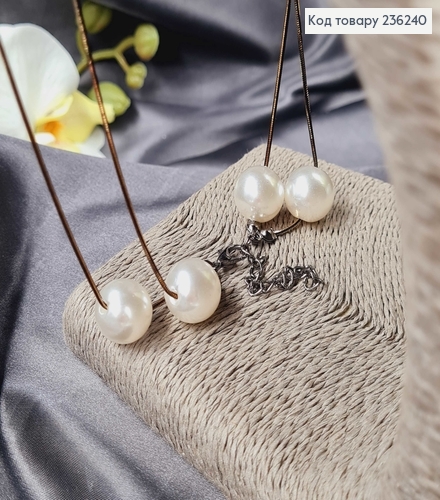 Подвеска на шею двойная с Жемчужинами и чорными квадратами, 170см 236240 фото 2