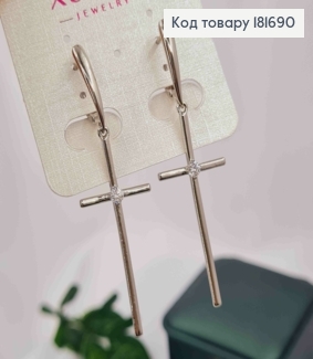 Серьги родованные с подвесными Крестиками с Блестящим камешком, 1,8+4,1см, англ. застежка, Xuping 181690 фото
