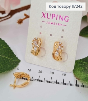 Серьги Бесконечность с веточкой из камней, высота 1,5см, английская застежка XUPING 18K 117242 фото