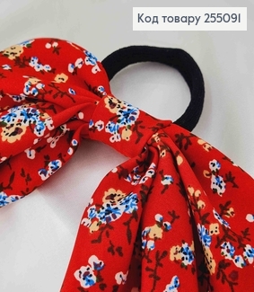 Резинка 5см, Твилли с бантиком, Красного цвета, с цветочным принтом, дл. 255091 фото