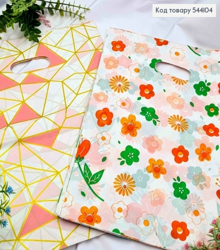 Пакет полиэтиленовый с принтом "Геометрия" и "Цветы" в ассортименте, 100шт/уп, 39*30см 544104 фото 1
