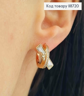 Серьги кольца украшены Блестящими камнями, диаметр 1,4см, XUPING 18K 118720 фото