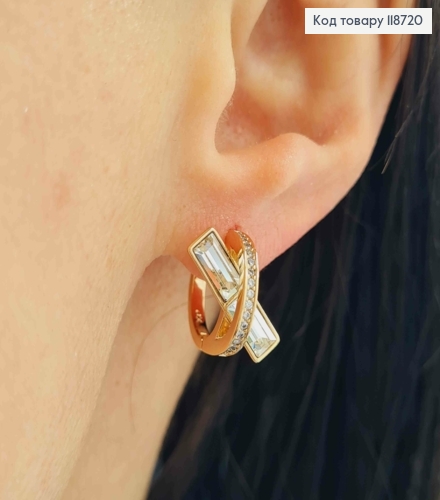 Серьги кольца украшены Блестящими камнями, диаметр 1,4см, XUPING 18K 118720 фото 1