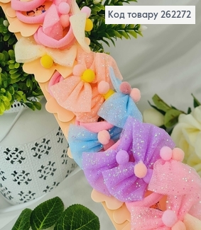 Резинки детские, фатиновые бантики с помпонами, 20шт. 262272 фото