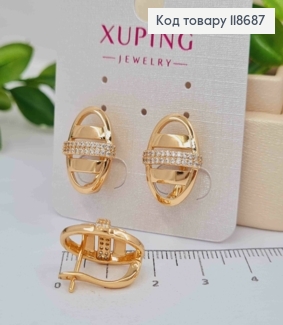 Серьги "Овальные" украшены Блестящими камешками, 1,7см, английская застежка, Xuping 18К 118687 фото