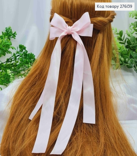 Бант РОЖЕВОГО кольору, на заколці 5,5см, тканина атлас, розмір 11*28см, ручна робота, Україна 276139 фото 1