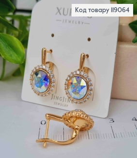 Сережки з Блискучим каменем Хамелеон Сваровскі в оправі з камінців,  1,9см, англ. застіб, Xuping 18К 119064 фото