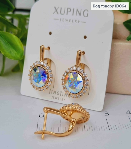 Сережки з Блискучим каменем Хамелеон Сваровскі в оправі з камінців,  1,9см, англ. застіб, Xuping 18К 119064 фото 1