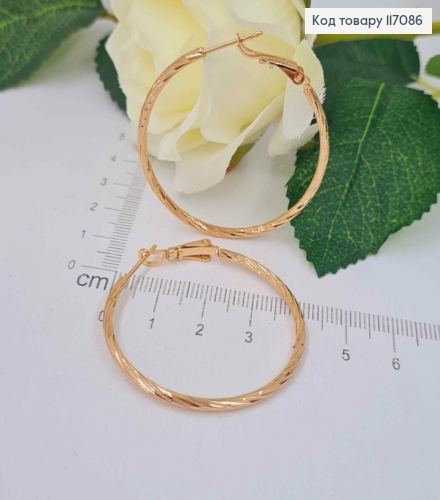 Серьги кольца 4см, Фактурные с гранями, Xuping 18K 117086 фото 1