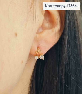 Серьги кольца, "Вишневое Сердце" с Блестящими камешками, 1см, Xuping 18K 117864 фото