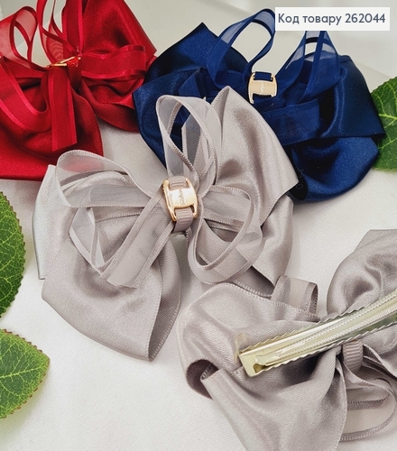 Заколка уточка с атласным двойным бантиком (темные) в ассорт. 262044 фото 3