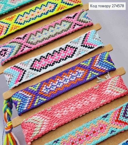 Браслет с этническим орнаментом, на затяжке, в ассортименте, ширина 1,5см 274578 фото 2