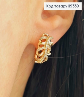 Серьги "Пальмовая Веточка" с Блестящими камешками, длина 1,5см, английская застежка, XUPING 18K 119339 фото