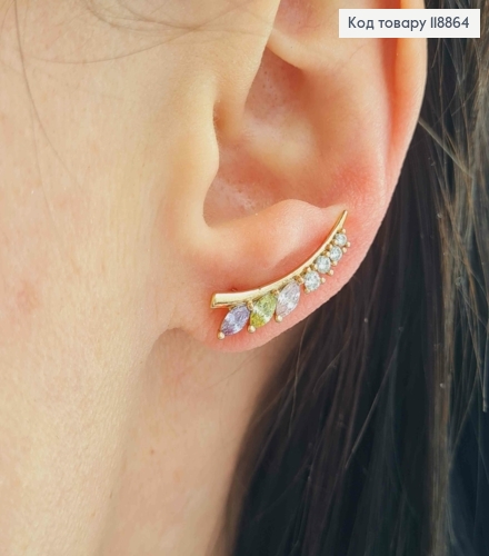 Сережки гачки прикрашені Різнокольоровими камінцями, 2,2см, Xuping 18К 118864 фото 1