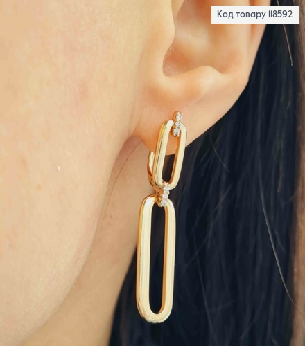 Сережки з рухливою Овальною підвіскою та з Блискучими камінцями, 1,8+2,3см, англ. застіб, Xuping 18К 118592 фото 2