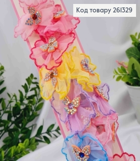 Набор резинок (20шт), БАНТИК + БАБОЧКА с камешками, Яркие цвета, резинка 3см, бантик 5см 261329 фото