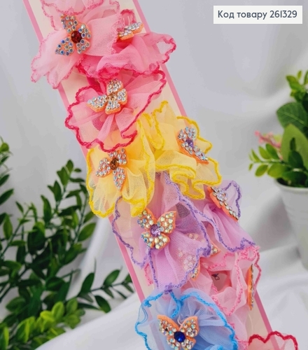 Набор резинок (20шт), БАНТИК + БАБОЧКА с камешками, Яркие цвета, резинка 3см, бантик 5см 261329 фото 1