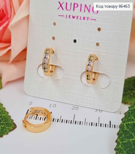 Серьги кольца 1см, с цветными пастельными камешками, Xuping 18К 116463 фото 1