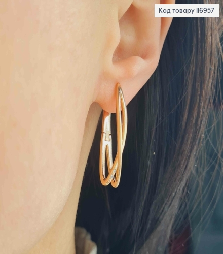 Серьги стрелы, двойные с перекрестком, с двумя камешками, 3см, англ. зам. Xuping 18K 116957 фото 3