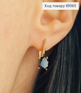 Сережки з Чорним каменем, довж. 1,4см, англійська застібка, Xuping 18K 119565 фото