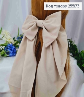 Заколка (7,5см) БАНТ БЕЖЕВОГО цвета, ткань стрейч котон, размер 14,5*36см, Украина. 255173 фото