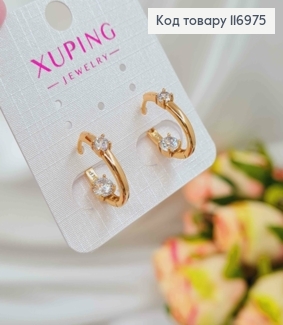 Серьги кольца 1,5см, овальные, с камешком на внешней и внутренней стороне, Xuping 18K 116975 фото