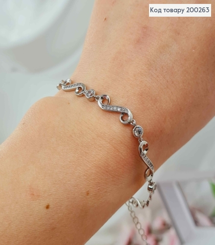 Браслет родований, плетіння Завитками в камінцях 17+3см, Xuping 200263 фото 2