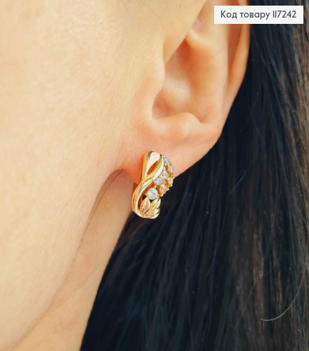 Серьги Бесконечность с веточкой из камней, высота 1,5см, английская застежка XUPING 18K 117242 фото 2