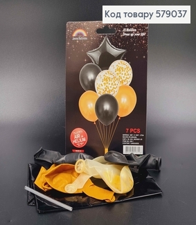 Набор шаров Чорных и Золотых, 1шт(фольгированая Звезда)+6шт(латексные) 579037 фото