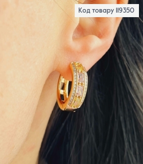 Серьги кольца "ВИНОЧОК" с Разноцветными камешками, диаметр 1,9см, ширина 7мм, XUPING 18K 119350 фото