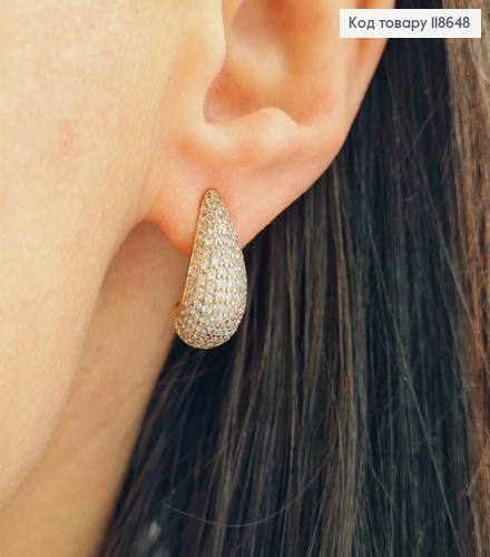 Сережки гвіздки "Краплинки" прикрашені Блискучими камінцями, довжина 1,8см, Xuping 18К 118648 фото 2
