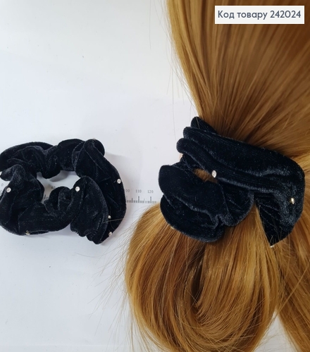 Резинка велюр об'ємна чорна з камінцями 242024 фото 1