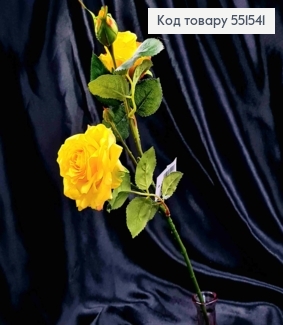 Искусственная веточка розы, ярко-желтого цвета, 2цветка, 2бутона на металл, высота 51см. 551541 фото