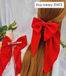 Заколка (7,5см) БАНТ КРАСНОГО цвета, стрейч котон, размер 14,5*21см, Украина. 254172 фото
