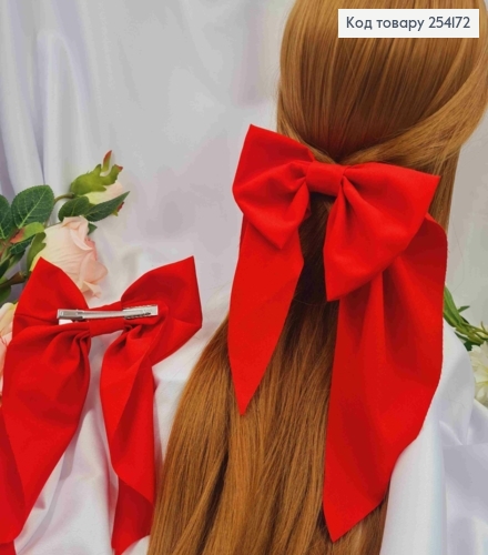 Заколка (7,5см) БАНТ КРАСНОГО цвета, стрейч котон, размер 14,5*21см, Украина. 254172 фото 1