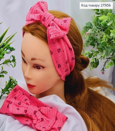 Пов'язка солоха, МАЛИНОВОГО кольору з принтом "Серце", діаметр 36*9см, ручна робота, Україна 275156 фото 1