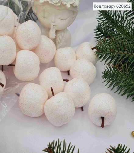 Декор Новорічний, "ЯБЛУЧКО" (пінопластове), БІЛОГО кольору з Блиском, 3см 620652 фото 1