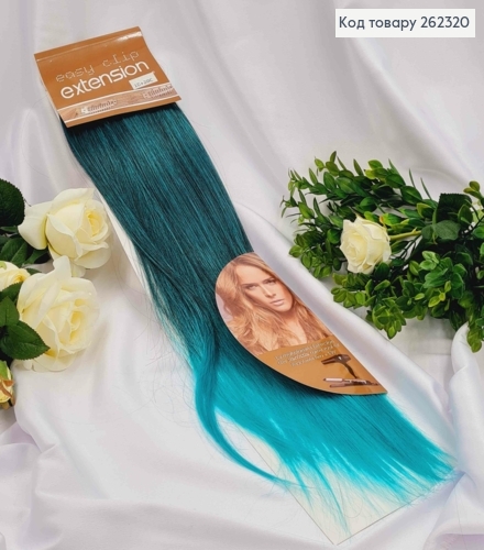 Пасма штучного волосся "Мавка"(чорно-зелене) на двох заколках, довжина 60см. 262320 фото 1