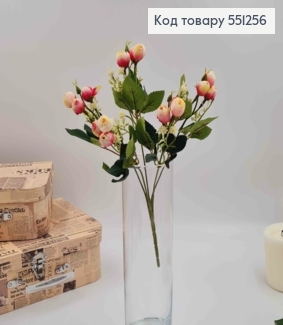 Композиция РОЖЕВО-БЕЛАЯ "Букет мелких пионов Камелия с декором", высотой 30см, 15 бутонов по 2см 551256 фото