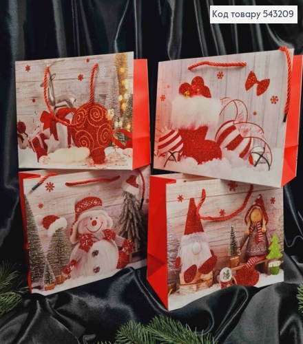 Пакет бумажный с Новогодний рисунок с Блеском, 18*24*10см, в ассортименте 543209 фото 1