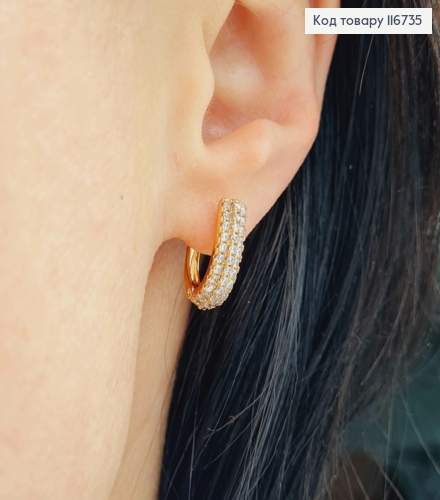 Сережки дуги, пластинки в блискучих камінцях, 1,5см, англ.заст. Xuping 18К 116735 фото 1