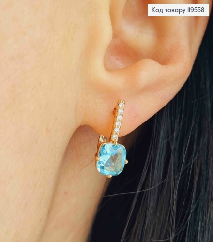 Серьги украшены Нежно Голубой камнем, длина 1,7см, английская застежка, Xuping 18K 119558 фото 2