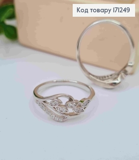 Перстень родованный "Веточка Папоротника" с блестящими камнями, Xuping 171249 фото