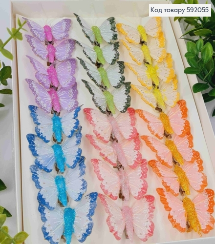 Флористическая заколка, Бабочка пастельных цветов с Блеском, 4см, в ассортименте 592055 фото 1