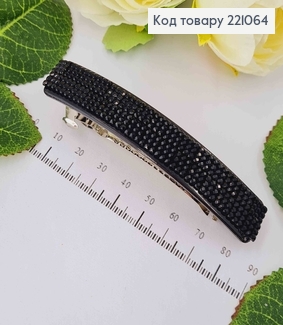 Заколка автомат (6см), пластик Черный в камнях, 7,8*1,4см. 221064 фото
